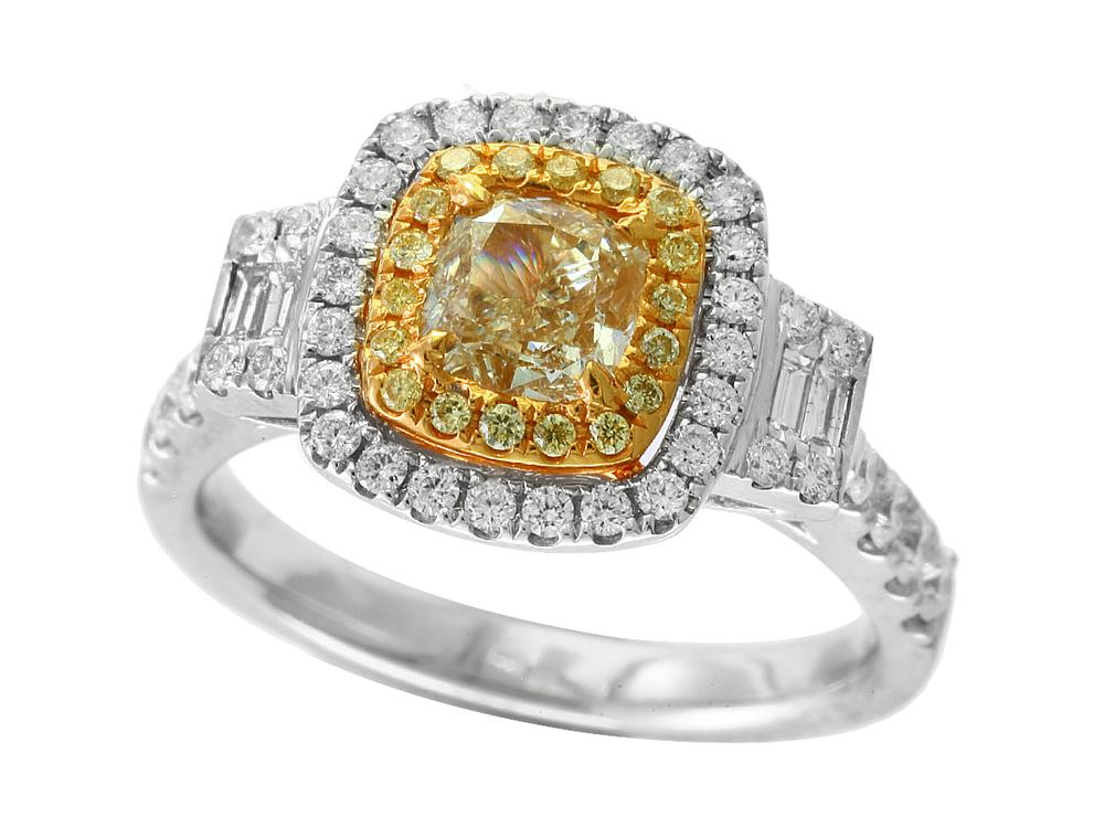 EFFY 18K WHITE and YELLOW GOLD DIAMOND,NATURAL YELLOW DIAMOND, RING