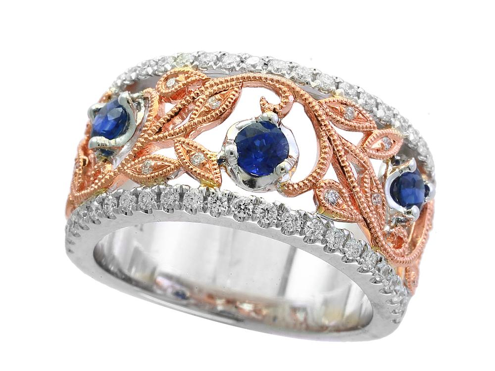 EFFY 18K WHT/PNK GD DIAMOND,NATURAL SAPPHIRE RING