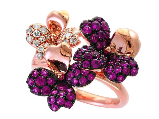 EFFY 14K ROSE GOLD DIAMOND,NATURAL RUBY RING