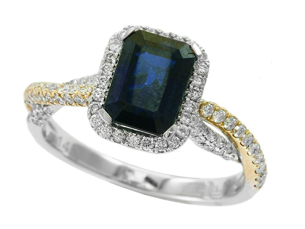 EFFY 14K WHITE and YELLOW GOLD DIAMOND,NATURAL SAPPHIRE RING