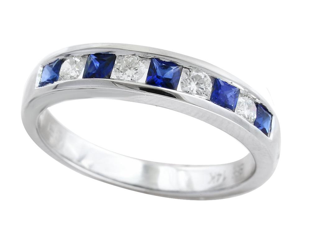 EFFY 14K WHITE GOLD DIAMOND,NATURAL SAPPHIRE RING