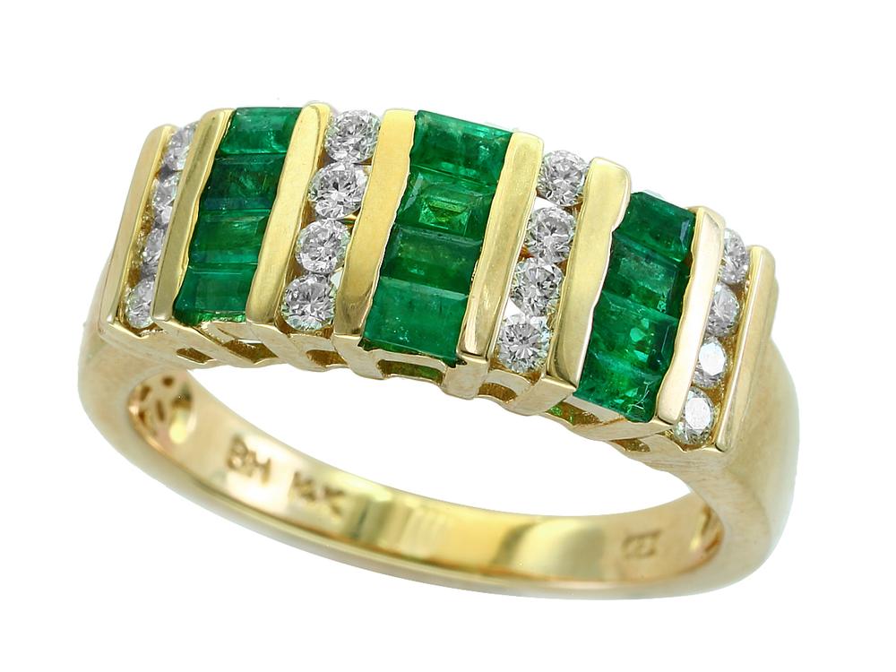 EFFY 14K YELLOW GOLD DIAMOND,NATURAL EMERALD RING