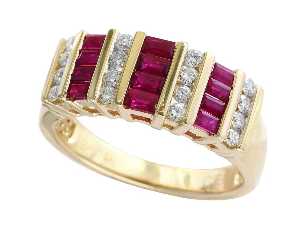 EFFY 14K YELLOW GOLD DIAMOND,NATURAL RUBY RING