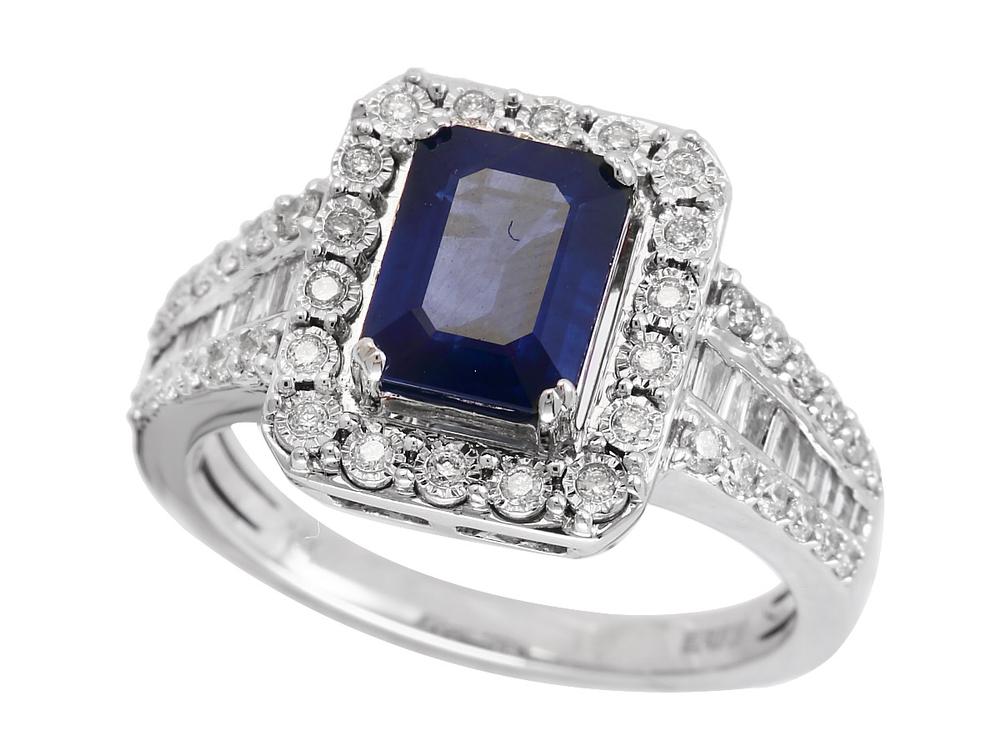 EFFY 14K WHITE GOLD DIAMOND,NATURAL SAPPHIRE RING