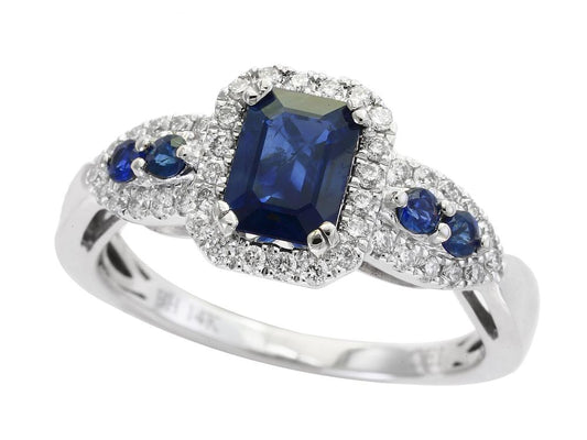 EFFY 14K WHITE GOLD DIAMOND,NATURAL SAPPHIRE RING