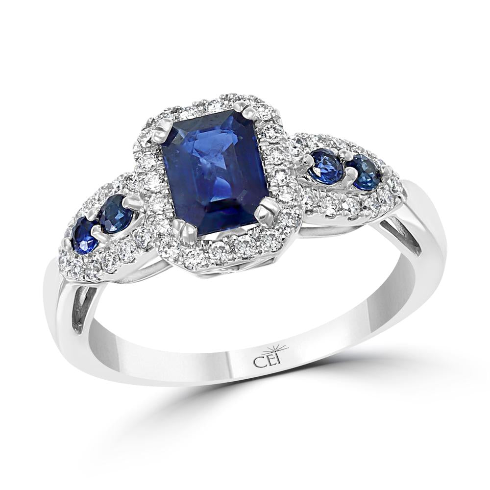 EFFY 14K WHITE GOLD DIAMOND,NATURAL SAPPHIRE RING