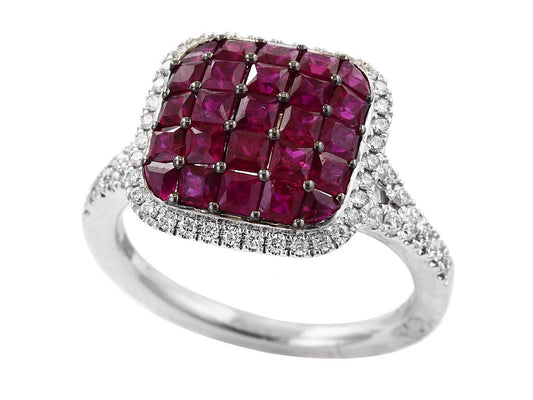 EFFY 14K WHITE GOLD DIAMOND,NATURAL RUBY RING