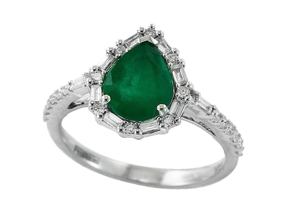 EFFY 14K WHITE GOLD DIAMOND,NATURAL EMERALD RING