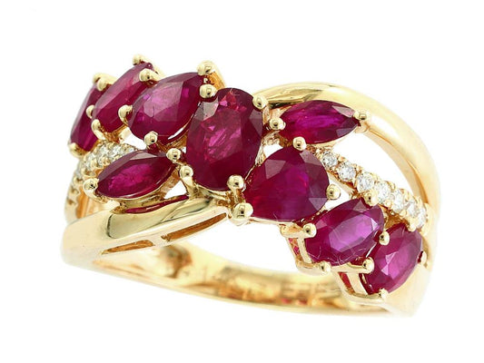 EFFY 14K YELLOW GOLD DIAMOND,NATURAL RUBY RING