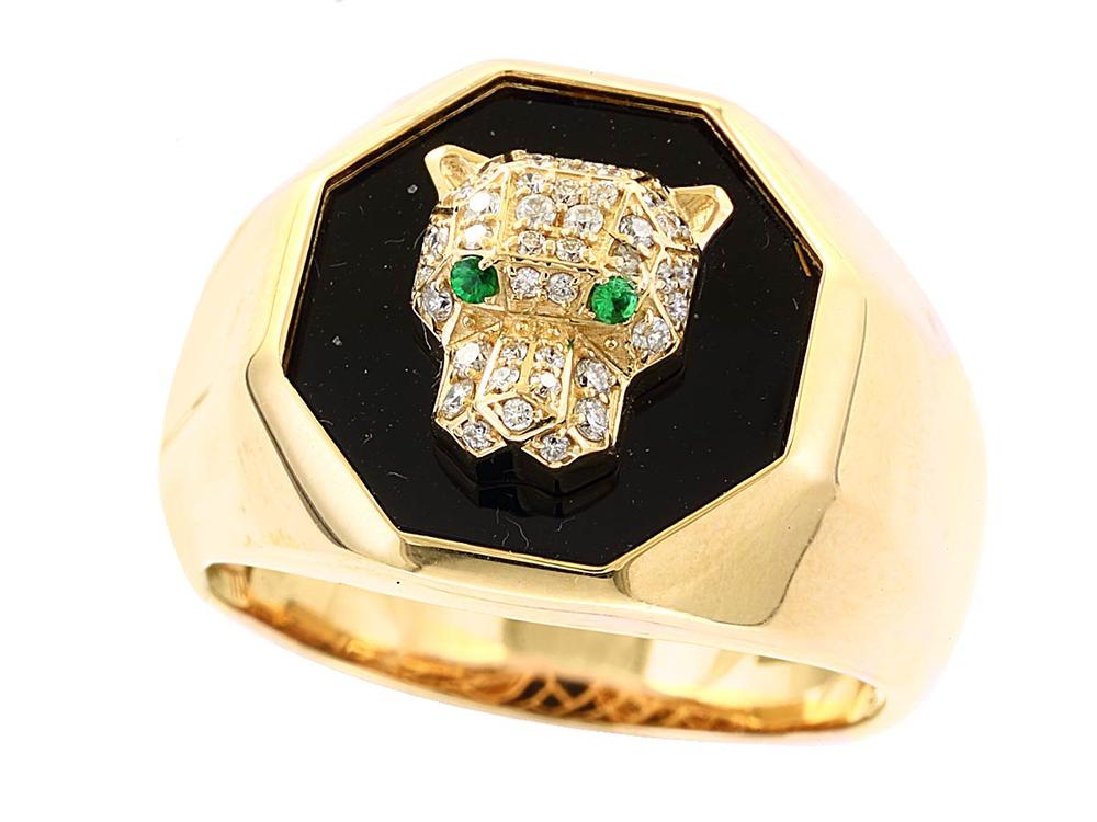 EFFY 14K YELLOW GOLD DIAMOND,TSAVORITE,ONYX RING