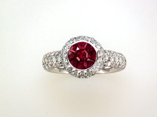 EFFY 14K WHITE GOLD DIAMOND,NATURAL RUBY RING