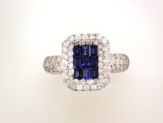 EFFY 14K WHITE GOLD DIAMOND,NATURAL SAPPHIRE RING