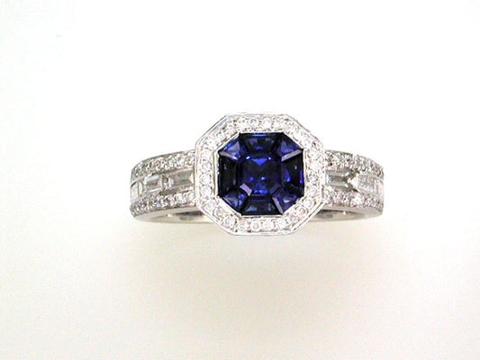 EFFY 14K WHITE GOLD DIAMOND,NATURAL SAPPHIRE RING