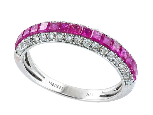 EFFY 14K WHITE GOLD DIAMOND,NATURAL RUBY RING