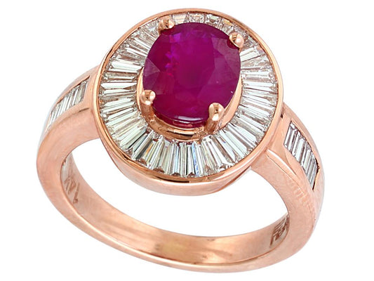 EFFY 14K ROSE GOLD DIAMOND,NATURAL RUBY RING