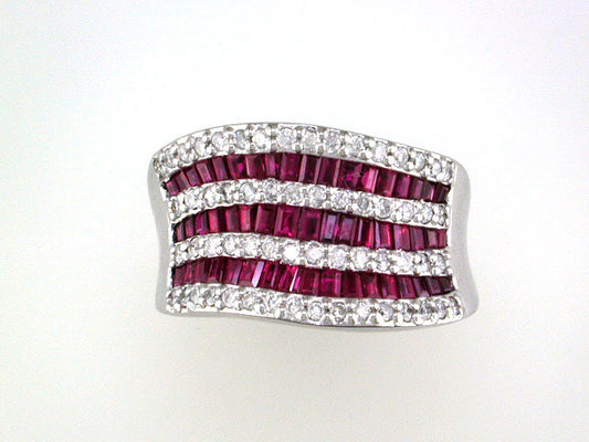 EFFY 14K WHITE GOLD DIAMOND,NATURAL RUBY RING