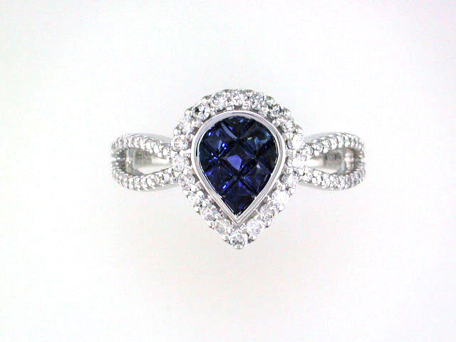 EFFY 14K WHITE GOLD DIAMOND,NATURAL SAPPHIRE RING