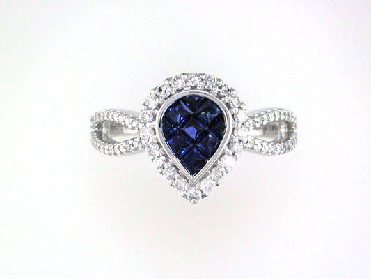 EFFY 14K WHITE GOLD DIAMOND,NATURAL SAPPHIRE RING