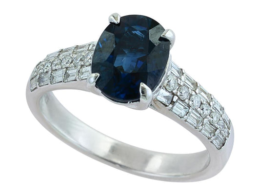 EFFY 14K WHITE GOLD DIAMOND,NATURAL SAPPHIRE RING