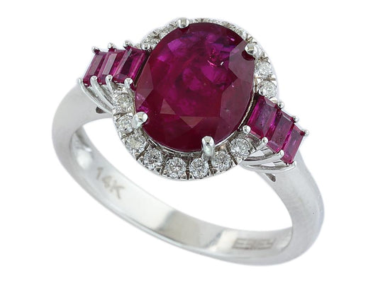 EFFY 14K WHITE GOLD DIAMOND,NATURAL RUBY RING