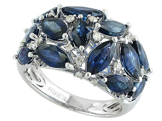 EFFY 14K WHITE GOLD DIAMOND,NATURAL SAPPHIRE RING