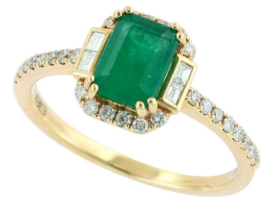 EFFY 14K YELLOW GOLD DIAMOND,NATURAL EMERALD RING