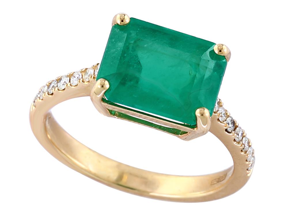 EFFY 14K YELLOW GOLD DIAMOND,NATURAL EMERALD RING