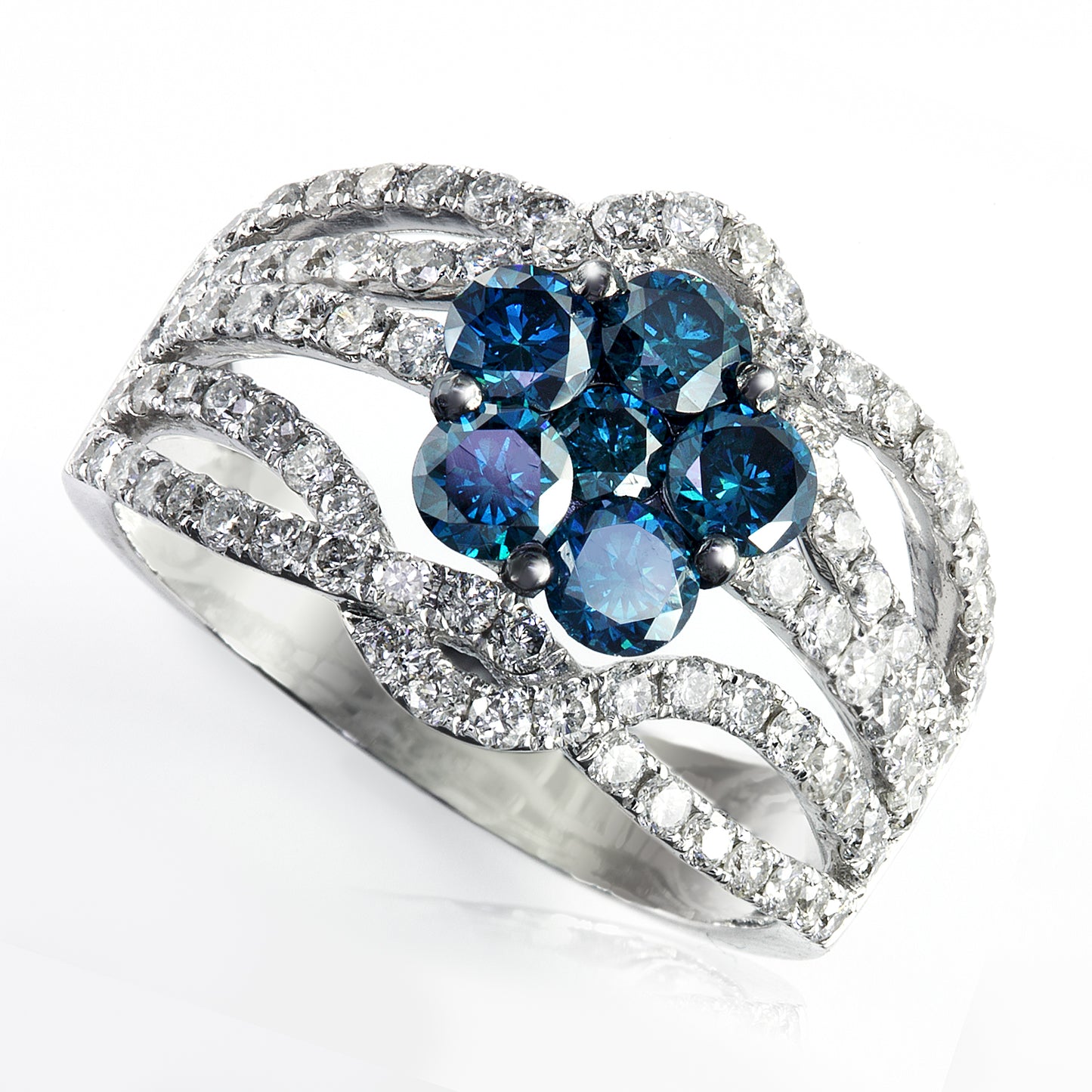 Effy 14K White Gold Diamond,Blue Diamond, Ring