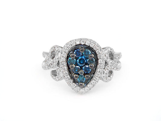 EFFY 14K WHITE GOLD DIAMOND,BLUE DIAMOND, RING