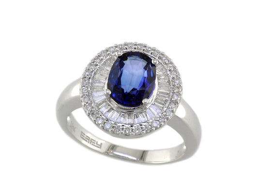 EFFY 14K WHITE GOLD DIAMOND,NATURAL DIFFUSED CEYLON SAPPHIRE RING