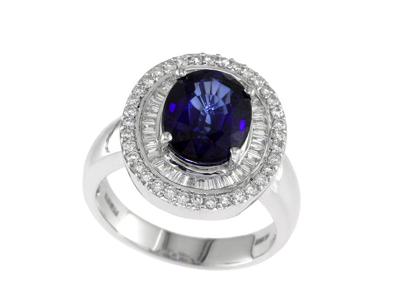 EFFY 14K WHITE GOLD DIAMOND,NATURAL SAPPHIRE RING