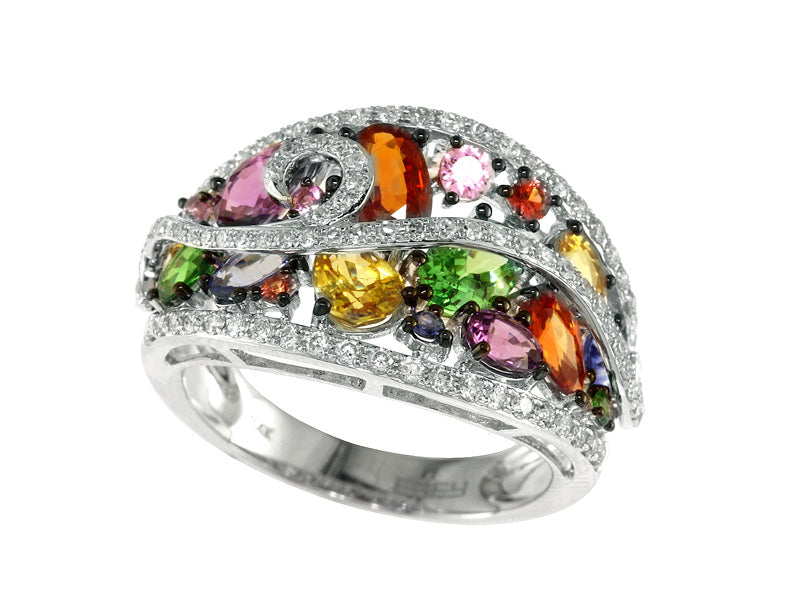 EFFY 14K WHITE GOLD DIAMOND,NATURAL CEYLON SAPPHIRE,ORANGE SAPPHIRE,PINK SAPPHIRE,PURPLE SAPPHIRE,TSAVORITE,YELLOW SAPPHIRE RING