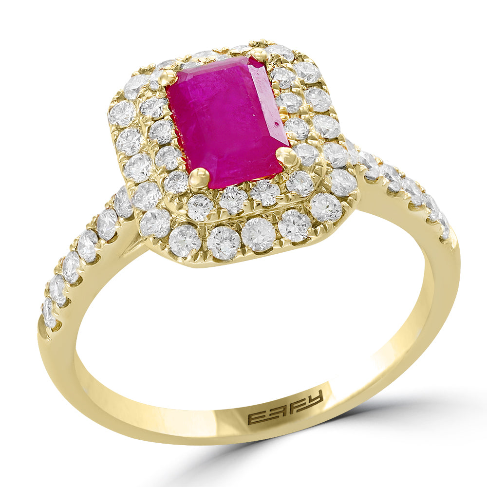 EFFY 14K YELLOW GOLD DIAMOND,NATURAL RUBY RING