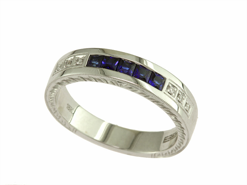 EFFY 14K WHITE GOLD DIAMOND,NATURAL SAPPHIRE RING