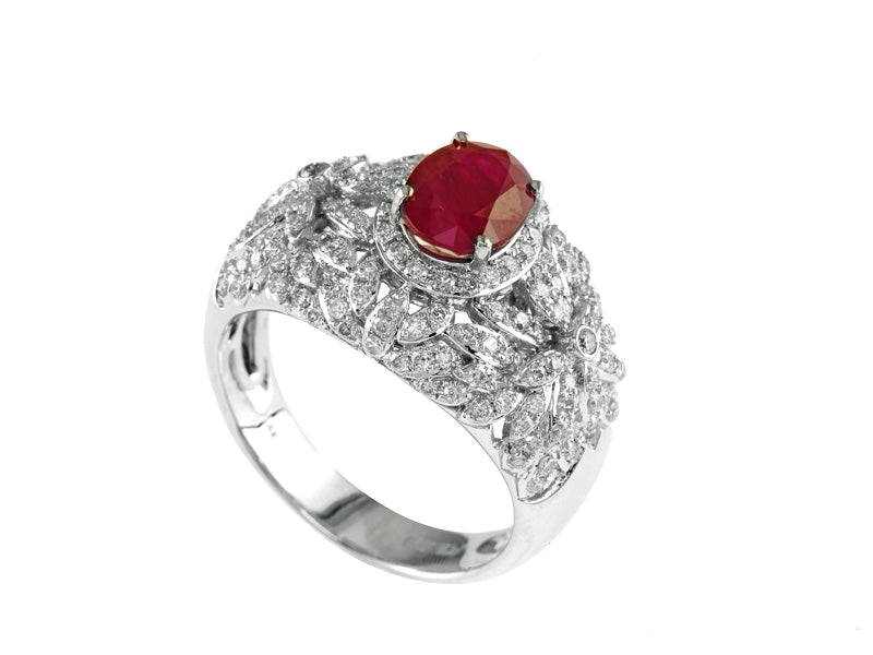 EFFY 14K WHITE GOLD DIAMOND,NATURAL RUBY RING