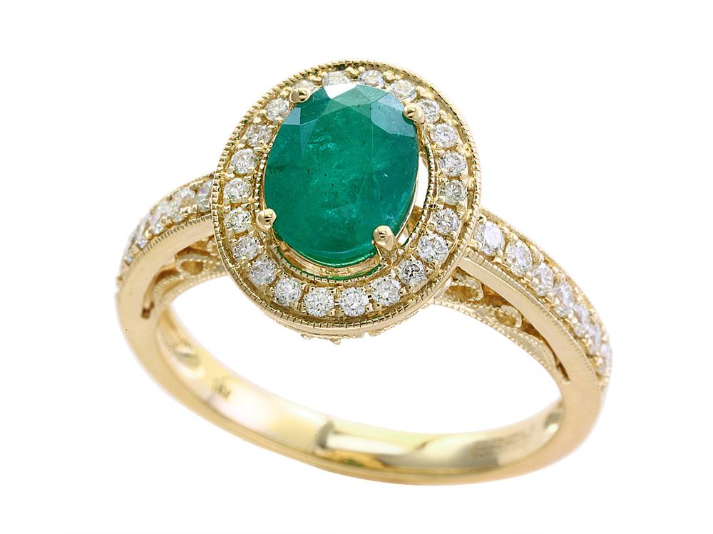 EFFY 14K YELLOW GOLD DIAMOND,NATURAL EMERALD RING