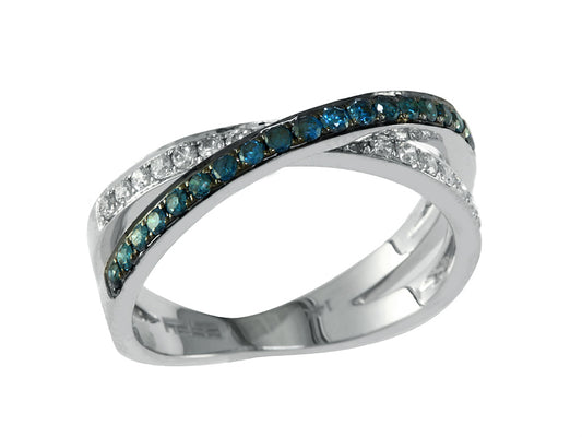 EFFY 14K WHITE GOLD DIAMOND,BLUE DIAMOND, RING SIZE 6