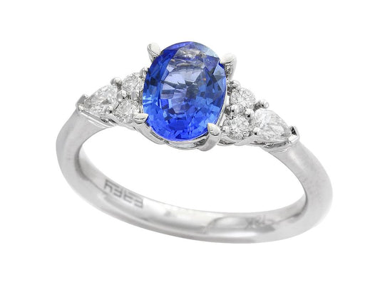 EFFY 18K WHITE GOLD DIAMOND,NATURAL CEYLON SAPPHIRE RING