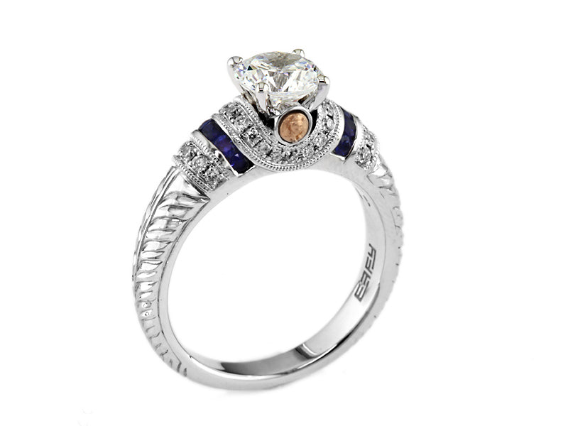 EFFY 18K WHITE GOLD DIAMOND,NATURAL SAPPHIRE,P QUALITY CTR RING (WITH  6.3MM CTR  CENTER SIZE) CENTER SIZE: 6.3MM CTR