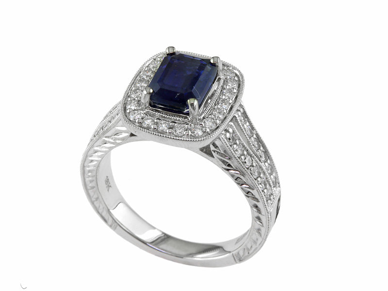 EFFY 18K WHITE GOLD DIAMOND,NATURAL SAPPHIRE RING