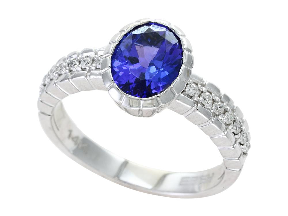 EFFY 14K WHITE GOLD DIAMOND,TANZANITE RING