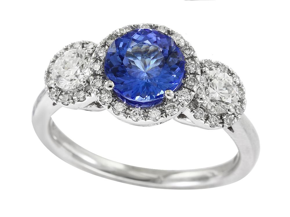 EFFY 14K WHITE GOLD DIAMOND,TANZANITE RING