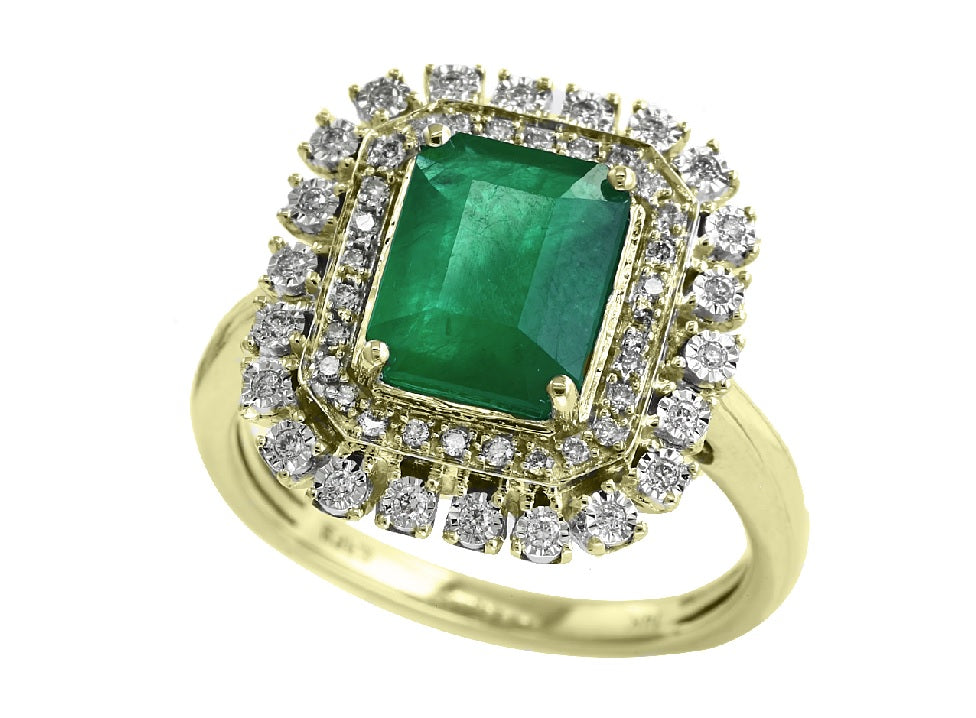 EFFY 14K WHITE and YELLOW GOLD DIAMOND,NATURAL EMERALD RING