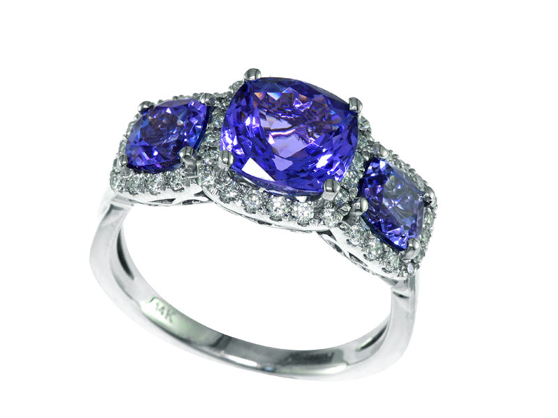 EFFY 14K WHITE GOLD DIAMOND,TANZANITE RING