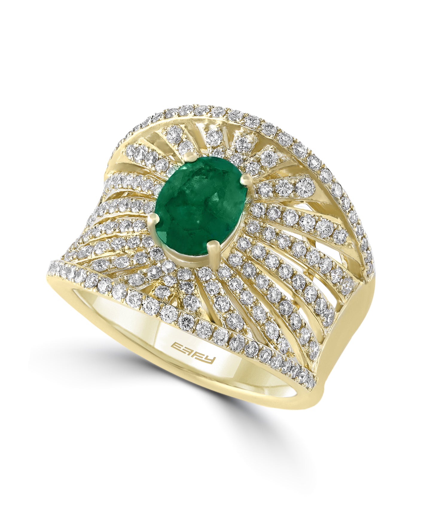 Effy 14K Yellow Gold Diamond,Natural Emerald Ring