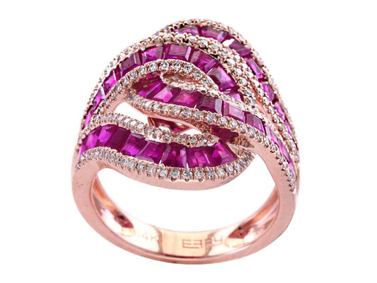 EFFY 14K ROSE GOLD DIAMOND,NATURAL RUBY RING