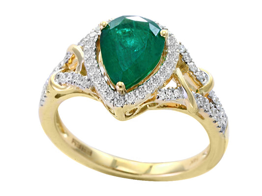 EFFY 14K YELLOW GOLD DIAMOND,NATURAL EMERALD RING