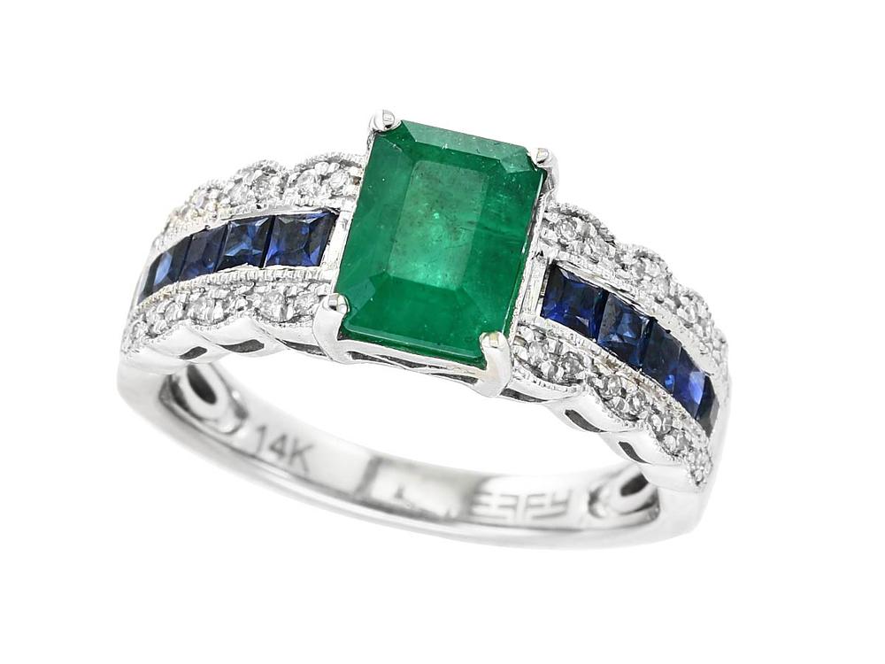 EFFY 14K WHITE GOLD DIAMOND,NATURAL EMERALD,NATURAL SAPPHIRE RING