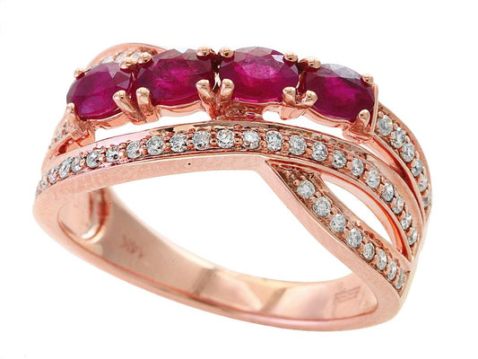 EFFY 14K ROSE GOLD DIAMOND,NATURAL RUBY RING