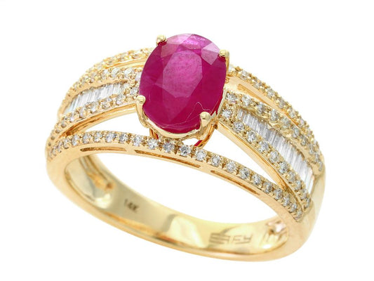 EFFY 14K YELLOW GOLD DIAMOND,NATURAL RUBY RING